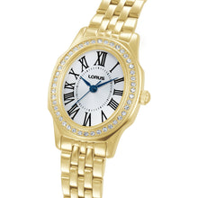 Load image into Gallery viewer, lorus quartz ladies gold plated stone set white dial bracelet watch
