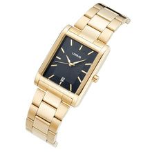 Load image into Gallery viewer, lorus quartz gents gold plated black dial bracelet watch
