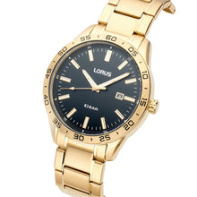 Load image into Gallery viewer, lorus quartz gents gold plated black dial bracelet watch
