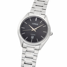 Load image into Gallery viewer, lorus quartz gents stainless steel black dial bracelet watch
