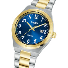 Load image into Gallery viewer, lorus quartz gents two tone blue dial bracelet watch

