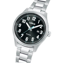Load image into Gallery viewer, lorus quartz gents stainless steel black dial bracelet watch
