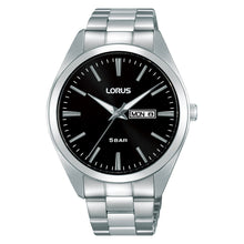 Load image into Gallery viewer, lorus quartz gents stainless steel black dial bracelet watch
