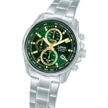 Load image into Gallery viewer, lorus quartz chronograph gents stainless steel green dial bracelet watch
