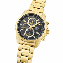 Load image into Gallery viewer, lorus quartz chronograph gents gold plated black dial bracelet watch
