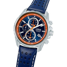 Load image into Gallery viewer, lorus quartz chronograph gents stainless steel blue dial strap watch
