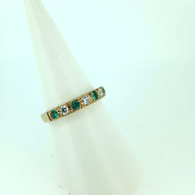 Load image into Gallery viewer, 9ct Yellow Gold 7 Stone Emerald &amp; Diamond Eternity Ring
