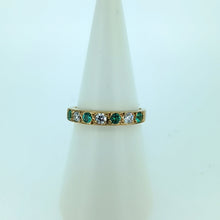 Load image into Gallery viewer, 9ct Yellow Gold 7 Stone Emerald &amp; Diamond Eternity Ring
