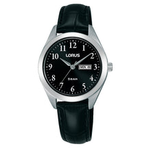 Load image into Gallery viewer, lorus quartz ladies stainless steel black dial strap watch
