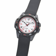 Load image into Gallery viewer, lorus quartz kids white dial black silicone strap
