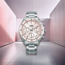 Load image into Gallery viewer, lorus quartz chronograph ladies stainless steel pink dial bracelet watch

