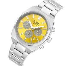 Load image into Gallery viewer, lorus quartz chronograph gents stainless steel yellow dial bracelet watch
