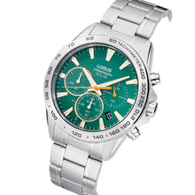 Load image into Gallery viewer, lorus solar chronograph gents stainless steel green dial bracelet watch
