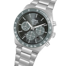 Load image into Gallery viewer, lorus solar chronograph gents stainless steel black dial bracelet watch
