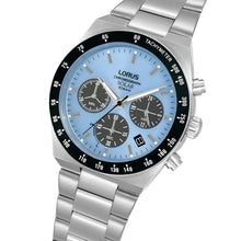 Load image into Gallery viewer, lorus solar chronograph gents stainless steel light blue dial bracelet watch
