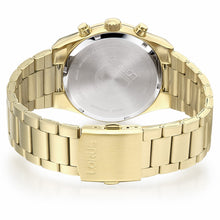 Load image into Gallery viewer, lorus solar chronograph gents gold plated black dial bracelet watch
