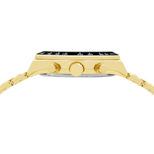 Load image into Gallery viewer, lorus solar chronograph gents gold plated black dial bracelet watch
