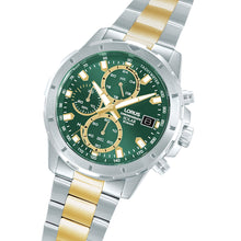 Load image into Gallery viewer, lorus solar chronograph gents two tone green dial bracelet watch
