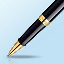 Load image into Gallery viewer, waterman - h�misph�re- roller ball  black lacquer with gold trim

