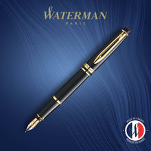 Load image into Gallery viewer, waterman - expert- fountain pen black with gold trim, medium nib
