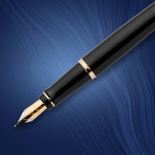 Load image into Gallery viewer, waterman - expert- fountain pen black with gold trim, medium nib
