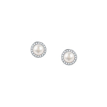Load image into Gallery viewer, perla earrings with cz+6mm 925 pearl
