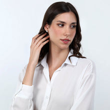 Load image into Gallery viewer, perla earrings with cz+6mm 925 pearl
