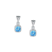 Load image into Gallery viewer, tesori earrings 925 aqua blue cz cushion
