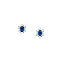 Load image into Gallery viewer, tesori stud earrings 925 silver white with sapphire central cz
