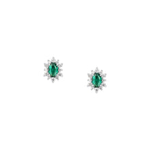 Load image into Gallery viewer, tesori stud earrings 925 silver white with emerald central cz
