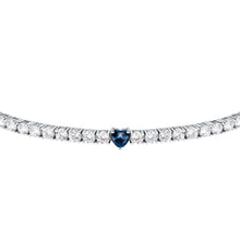 Load image into Gallery viewer, tesori bracelet 925 silver white cz with sapphire heart centre cz 19cm
