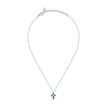 Load image into Gallery viewer, tesori necklace cross silver 925 rh grn+w 38+5cm
