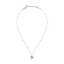 Load image into Gallery viewer, tesori necklace cross silver 925 rh blue+w 38+5cm
