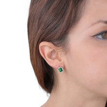 Load image into Gallery viewer, tesori stud earring emerald/white zir silver.
