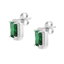 Load image into Gallery viewer, tesori stud earring emerald/white zir silver.
