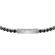 Load image into Gallery viewer, sector tennis bracelet with black cz and stainless steel tag
