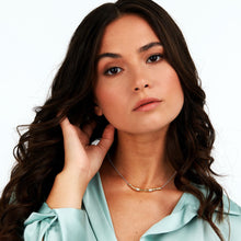 Load image into Gallery viewer, essenza necklace 925 silver bamboo feature with cz 18k gold plating 38+7cm
