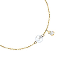 Load image into Gallery viewer, perla bracelet 925 silver single pearl with cz charm 18k gp chain 19cm
