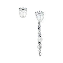 Load image into Gallery viewer, perla stud earrings 925 silver pearl with 1 drop chain side
