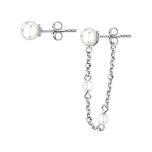 Load image into Gallery viewer, perla stud earrings 925 silver pearl with 1 drop chain side
