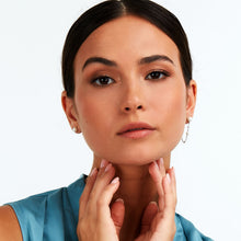 Load image into Gallery viewer, perla stud earrings 925 silver pearl with 1 drop chain side
