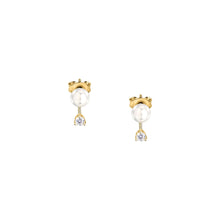 Load image into Gallery viewer, perla stud earrings 925 silver pearl with drop cz 18k gp
