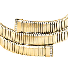 Load image into Gallery viewer, morellato 18k gold plated onda bangle stainless steel gold plated crystal size m 6x5cm
