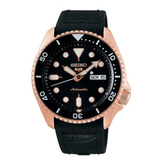 Load image into Gallery viewer, seiko 5 automatic black dial rose gold strap watch
