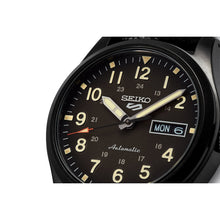Load image into Gallery viewer, seiko seiko 5 sports field watch automatic black  dial, 39.4mm, 10bar, calf strap   watch
