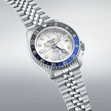 Load image into Gallery viewer, seiko 5 sports skx gmt black &amp; blue bezel with a white dial
