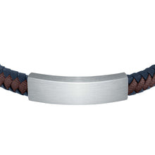Load image into Gallery viewer, sector bandy bracelet with blue leather and brown nylon 21cm
