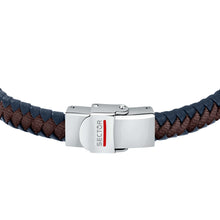 Load image into Gallery viewer, sector bandy bracelet with blue leather and brown nylon 21cm
