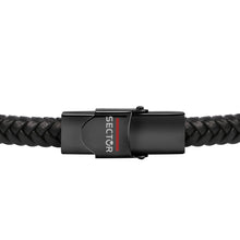 Load image into Gallery viewer, sector bandy bracelet black braided leather black &amp; rg tag

