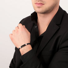 Load image into Gallery viewer, sector bandy bracelet black braided leather black &amp; rg tag
